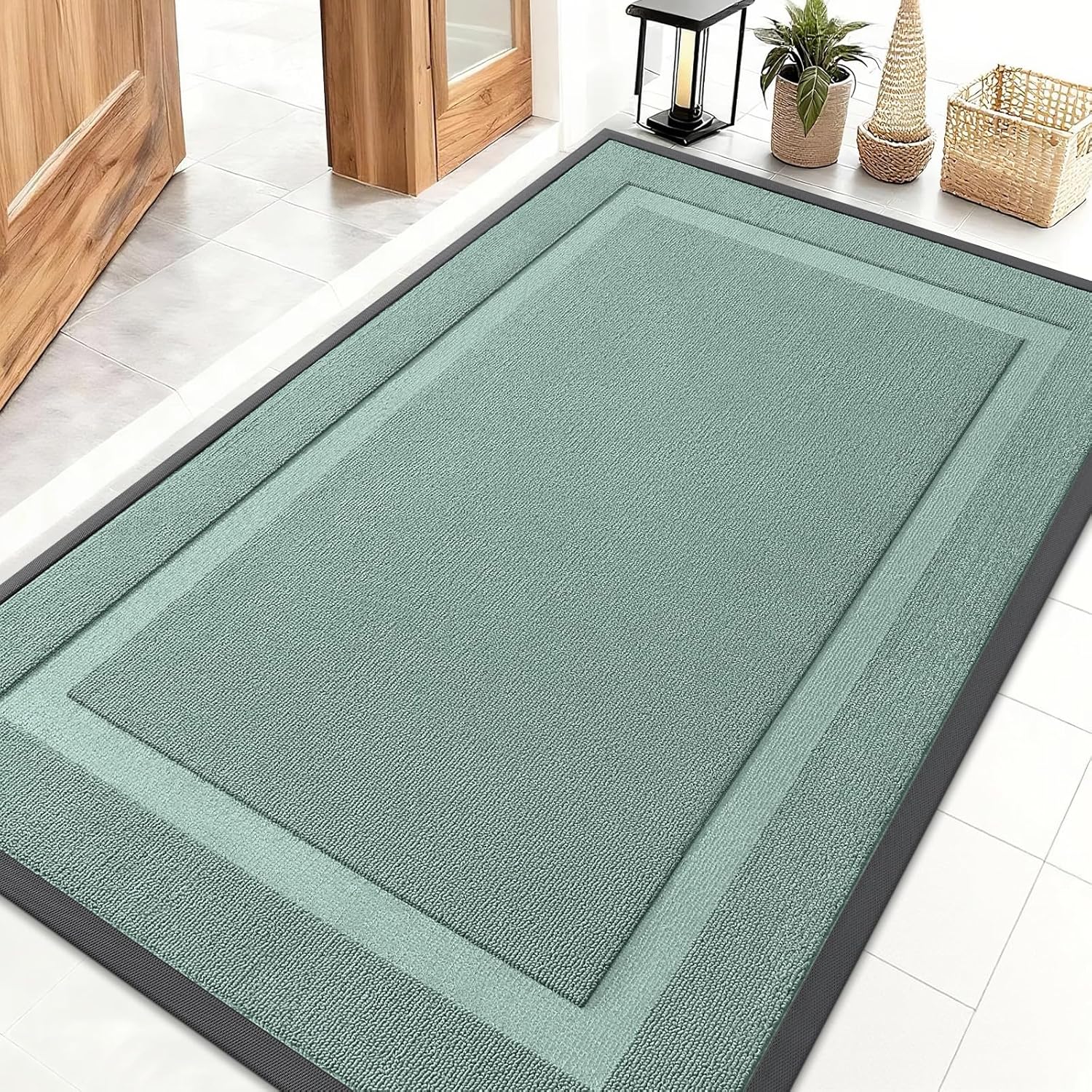 OLANLY Waterproof Front Door Mat - All-Season, Easy Clean Natural Rubber | 47x32, Grayish Green