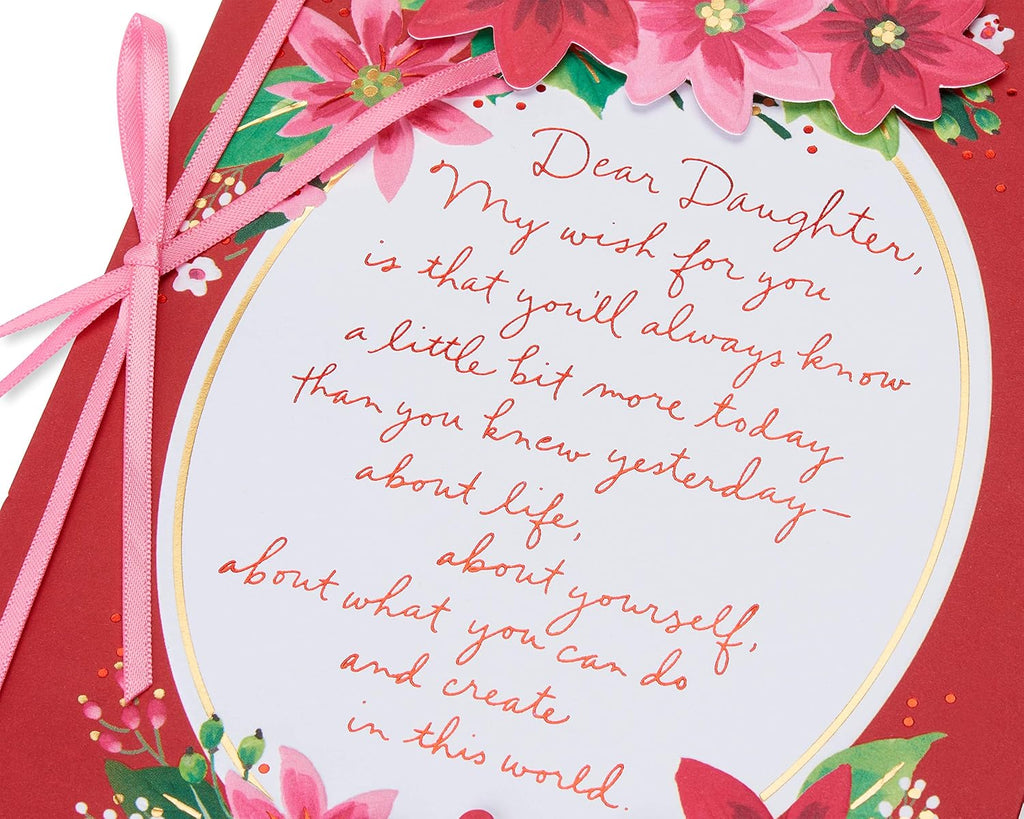 American Greetings Christmas Card - Festive Floral Design with Poinsettias for Daughter (Truly Amazing Woman)