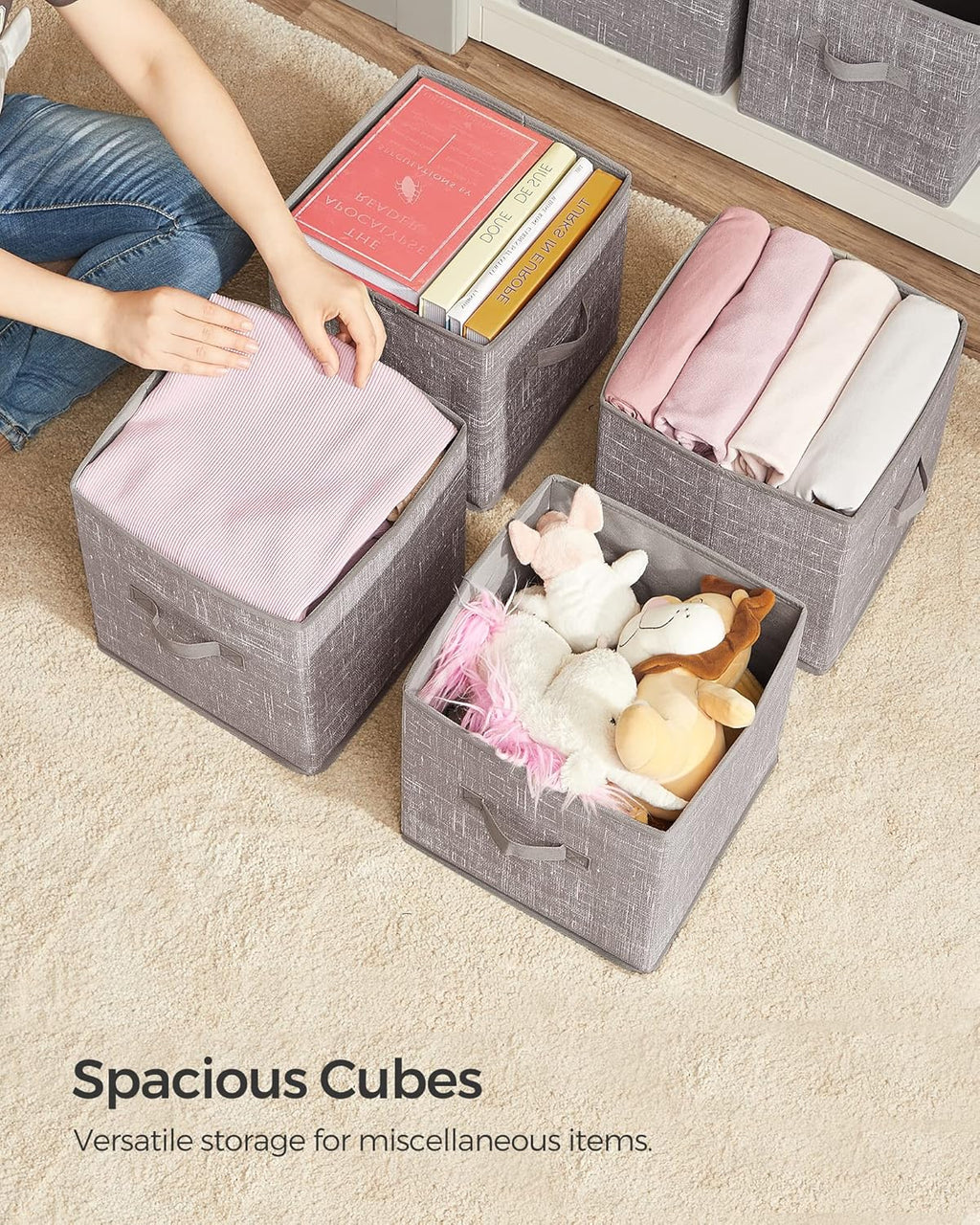 SONGMICS Storage Cubes - 11-Inch Foldable Non-Woven Fabric Bins with Double Handles | Set of 6 in Taupe for Closet Organization