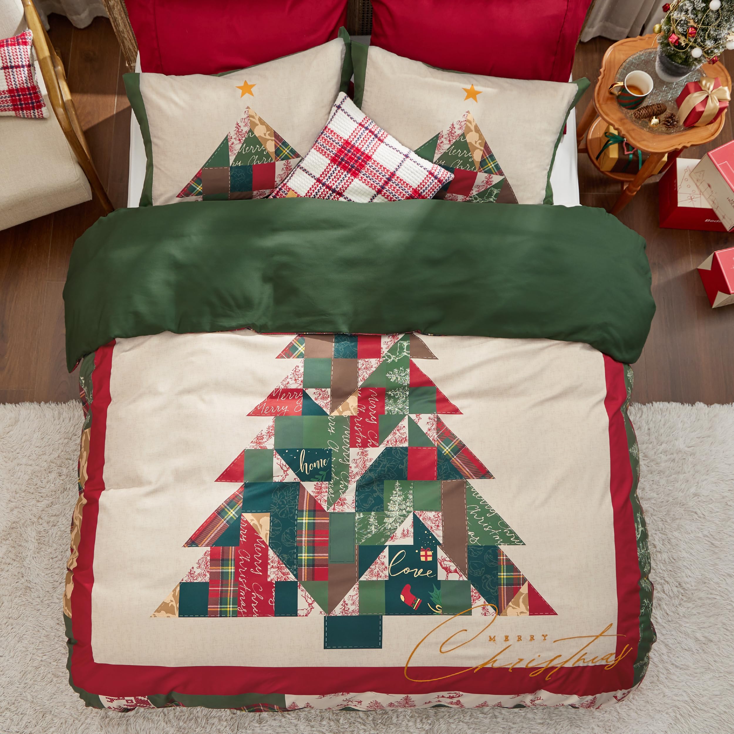 Bedsure King Size Christmas Duvet Cover Set - Holiday Bedding Set Featuring a Festival Tree Pattern, Includes 1 Duvet Cover and 2 Pillow Shams (King, Christmas Tree)