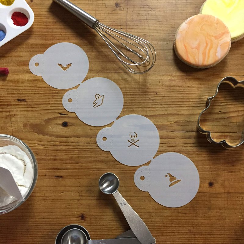 Designer Stencils Mini Halloween Cookie and Cupcake Stencils, Beige/semi-transparent