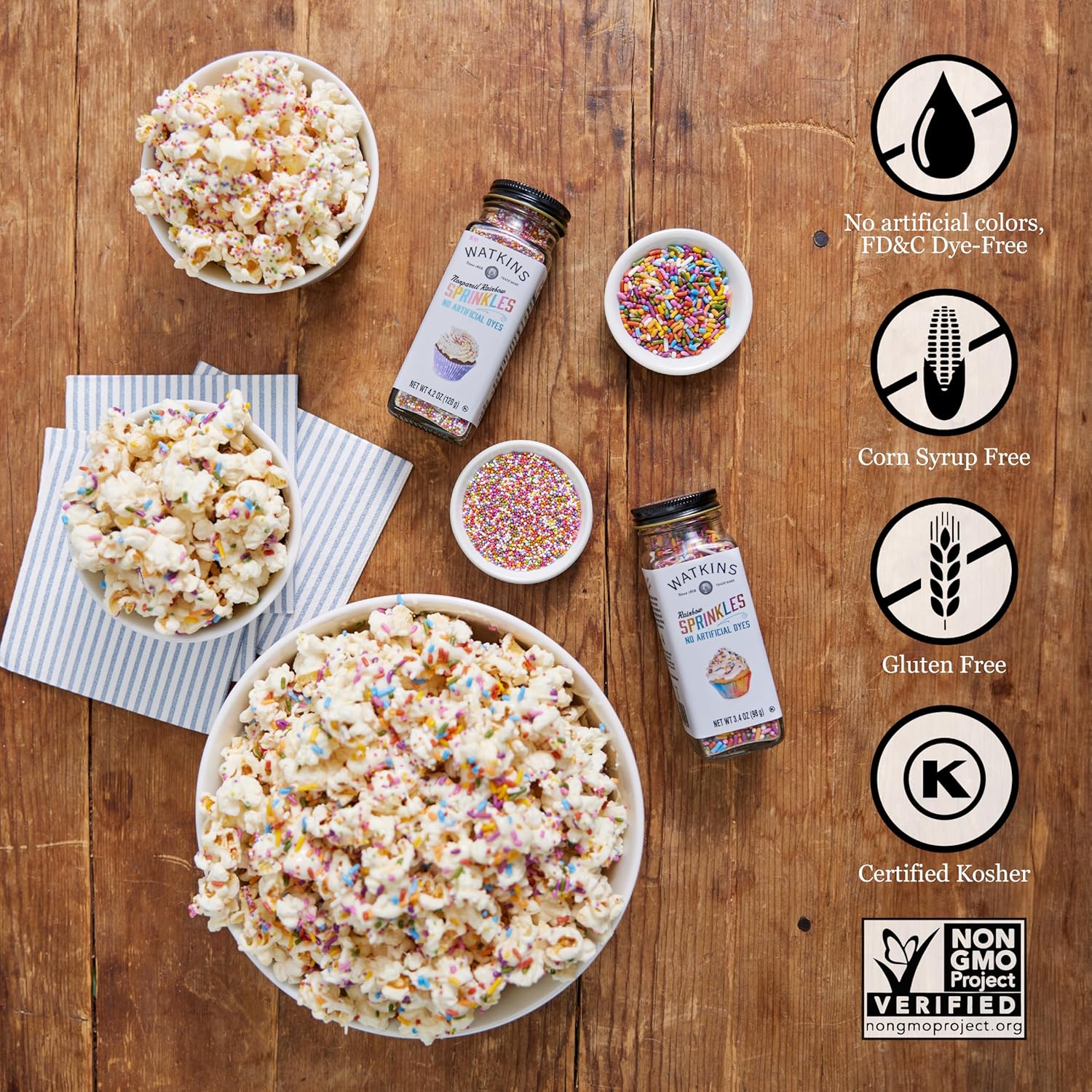 Watkins Gourmet Decorating Sprinkles - Rainbow Nonpareils, 4.2 Oz Jar for Vibrant Baking Decor