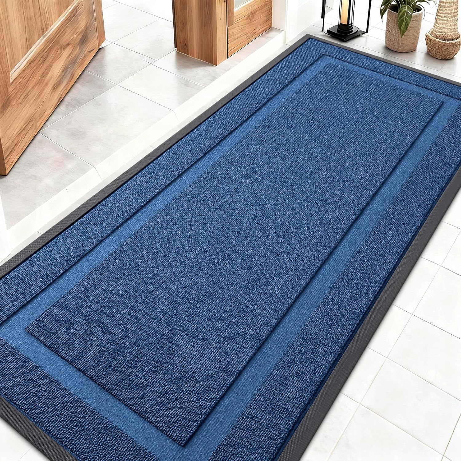 OLANLY Waterproof Front Door Mat - All-Season Indoor/Outdoor Doormat, Easy Clean, 59x23, Navy Blue