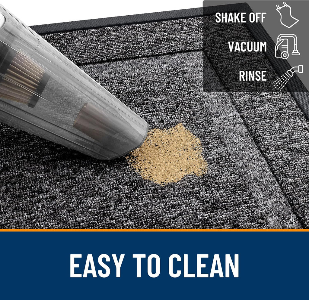 OLANLY Waterproof Front Door Mat - All-Season Indoor/Outdoor Doormat | Sturdy Natural Rubber, 33x21, Black & White