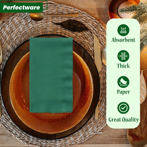 Perfectware- 2 Ply Dinner Napkin Green - 50 CT Green 2 Ply "15 x 17" Paper Dinner Napkins - Pack of 50 CT. Ideal For Party.