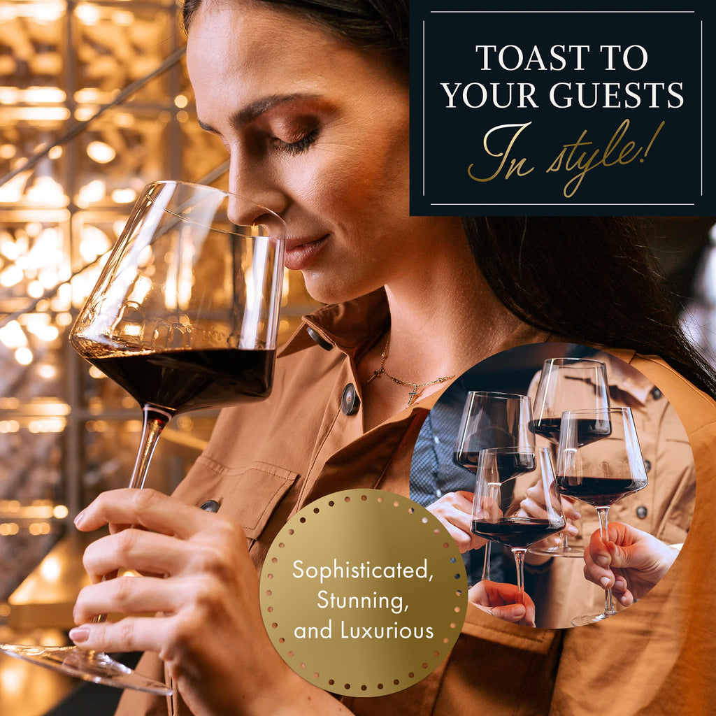 ELIXIR GLASSWARE Modern Red Wine Glasses Set of 2 - 22 oz - Hand Blown Crystal, Tall Long Stem - Unique Large With Stem