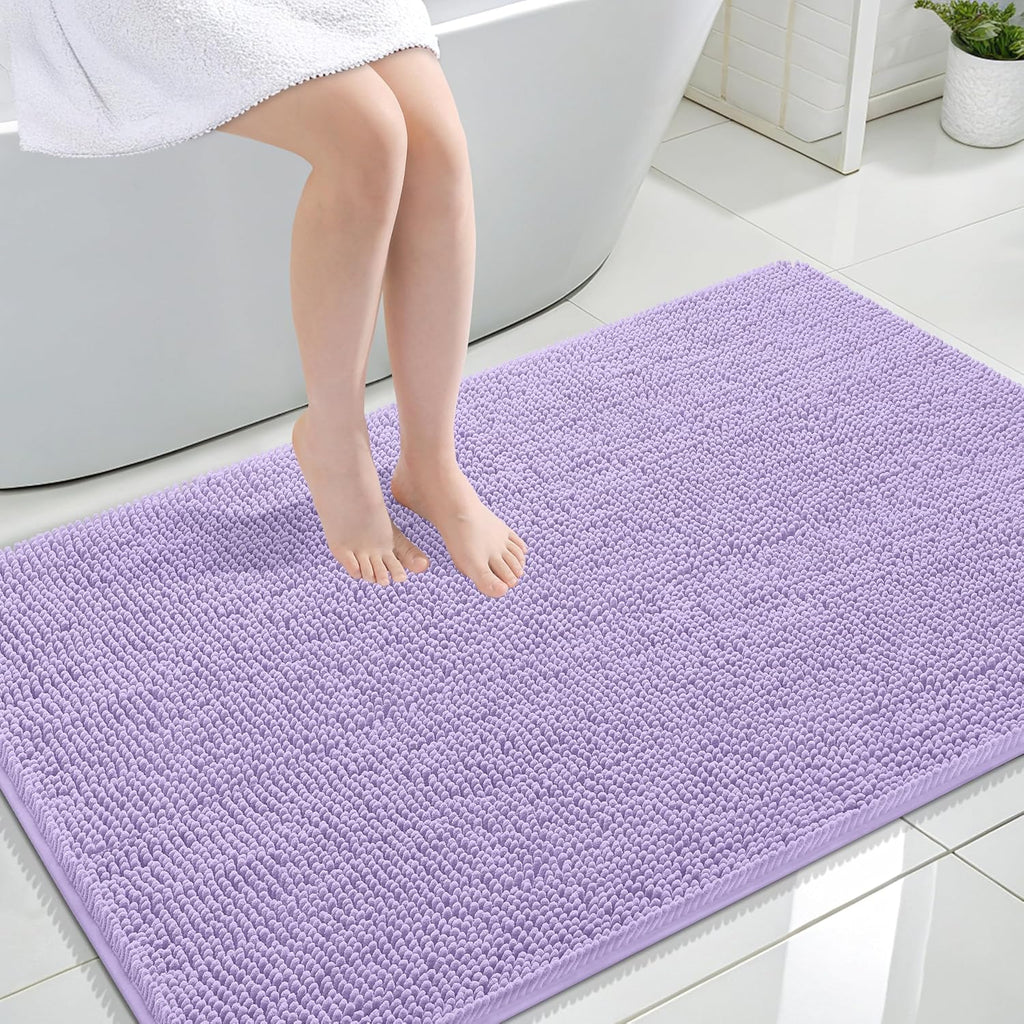OLANLY Large Bathroom Rugs - Extra Soft Chenille Bath Mats | Quick Dry, Machine Washable, Lavender 47x32