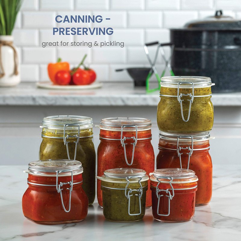 Bormioli Rocco Glass Fido Jars - Hermetic Sealed Hinged Airtight Lid for Fermenting, Pantry, Kitchen Storage Jars, Bulk Food Storage Containers, With Paksh Chalkboard Labels (2 Pack) (6 3/4 Ounce (4 Pack))