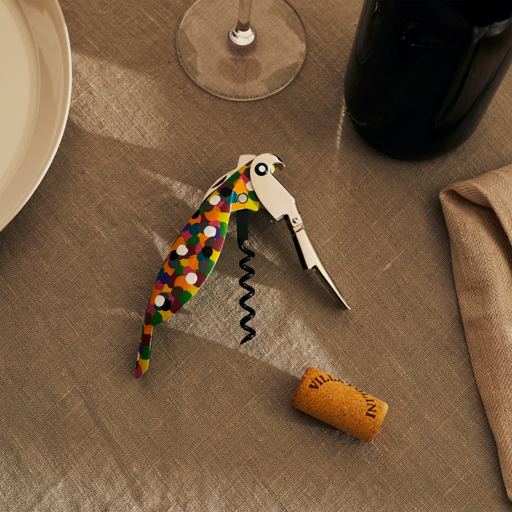 Alessi AAM32 1 Parrot - Sommelier Design Corkscrew, Cast Aluminum and PC, Molticolor