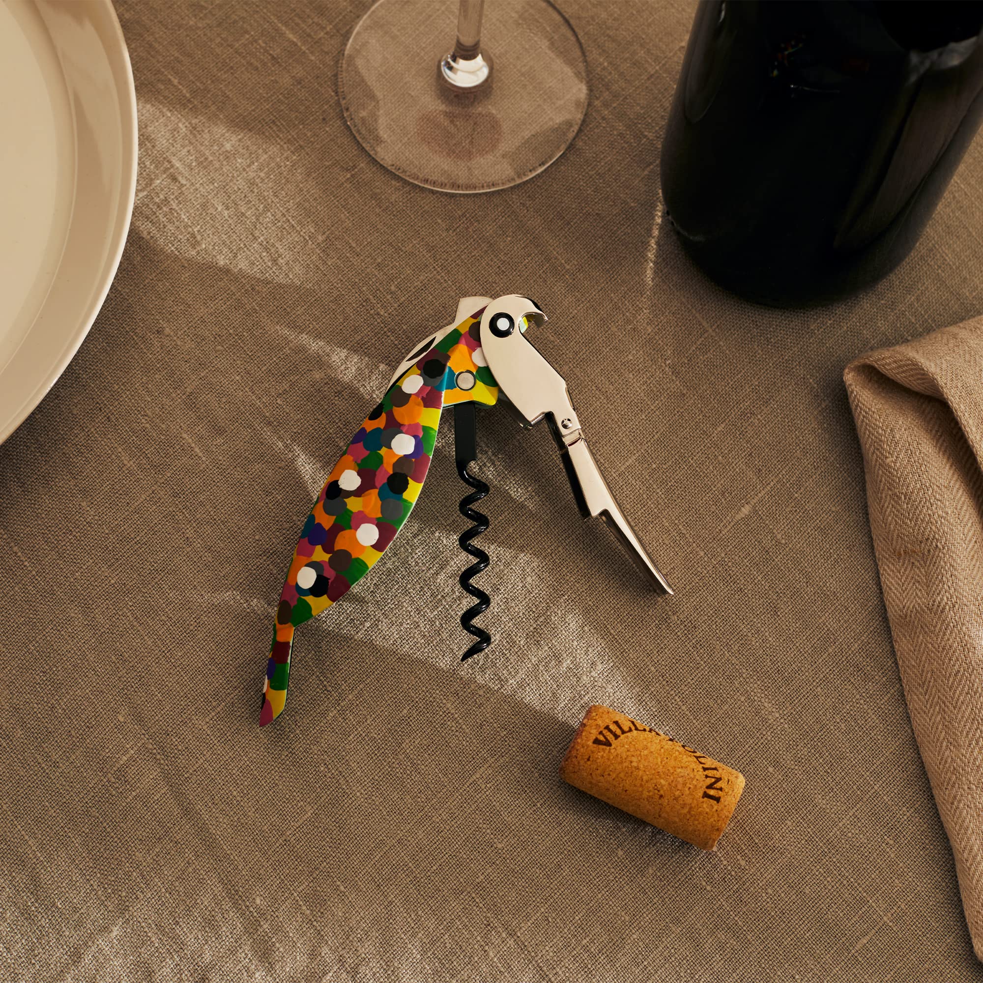 Alessi AAM32 1 Parrot - Sommelier Design Corkscrew, Cast Aluminum and PC, Molticolor