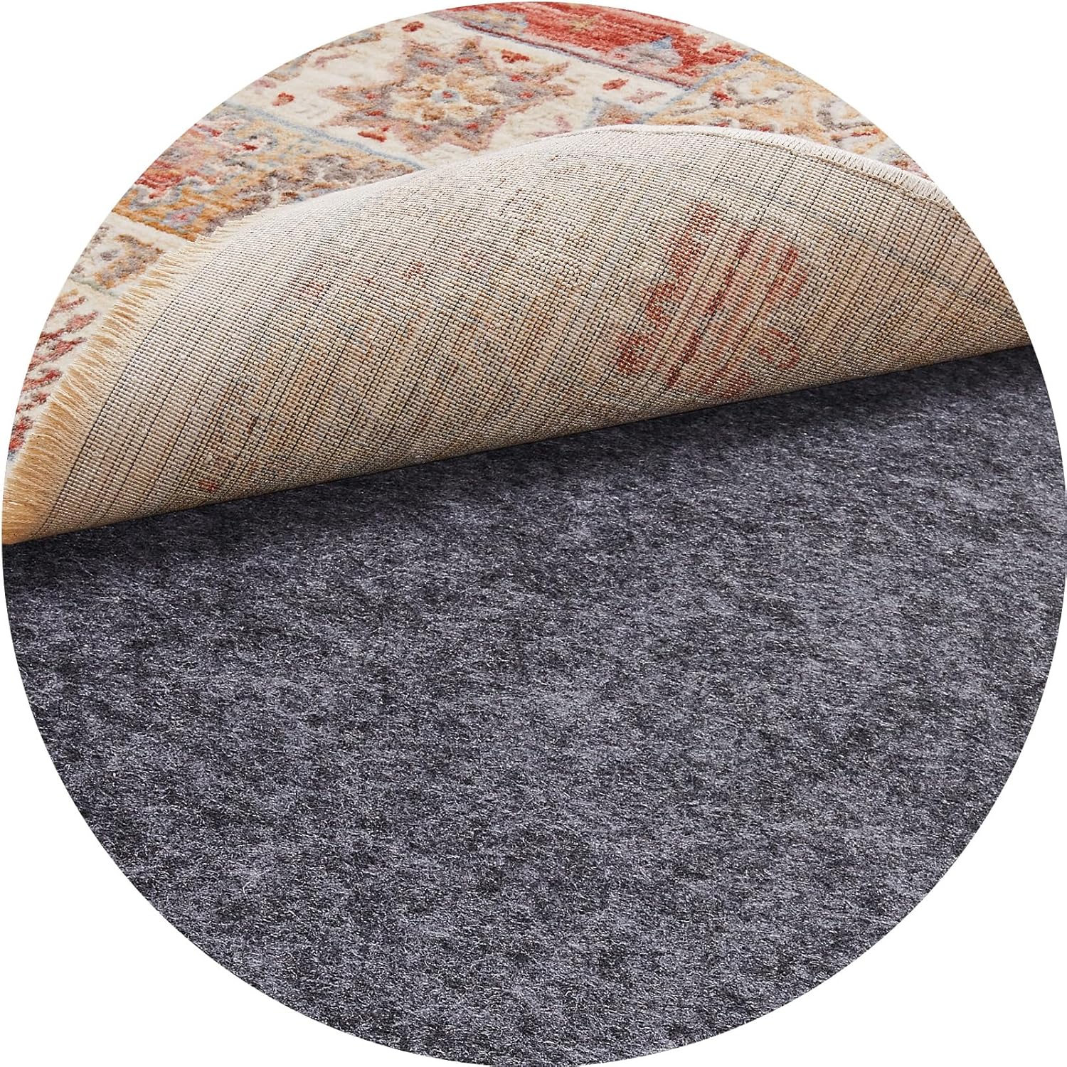 Veken 5 Ft Round Non-Slip Rug Pad - Cushioned Felt & Silicone Backing, 1/4 Inch Thick for Hardwood Floors