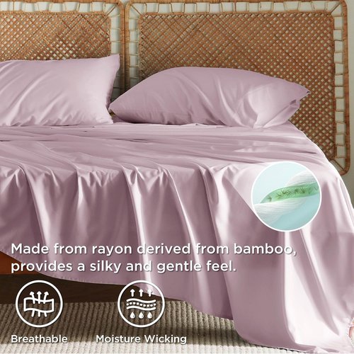Bedsure Cooling Bed Sheets - Rayon from Bamboo, Breathable & Soft | Full Size, Deep Pocket Up to 16 Inches, Lavender