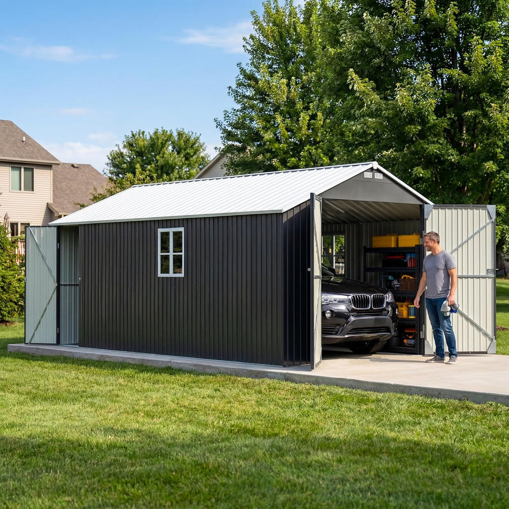 Patiowell 12x20 FT Outdoor Storage Shed - Large Metal Garden Shed with Lockable Doors & Vents | Waterproof Design
