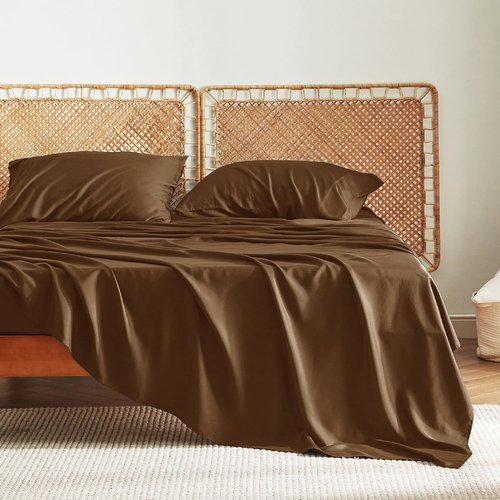 Bedsure Cooling Bed Sheets - Breathable Rayon from Bamboo | Soft & Luxurious Full Size, Deep Pocket Up to 16 Inches, Brown