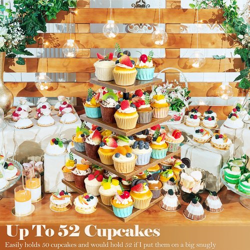 Umgozrz 4 Tier Cupcake Stand, Wooden Cupcake Holder Stand for 50 Cupcakes Rustic Cupcake Display Stand for Wedding, Birthday