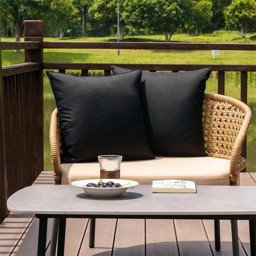 NiNi ALL Outdoor Waterproof Throw Pillow Covers Set of 2 Decorative Farmhouse Garden Pillowcase Solid Cushion Cases for Patio Tent Couch 26x26 inch Black