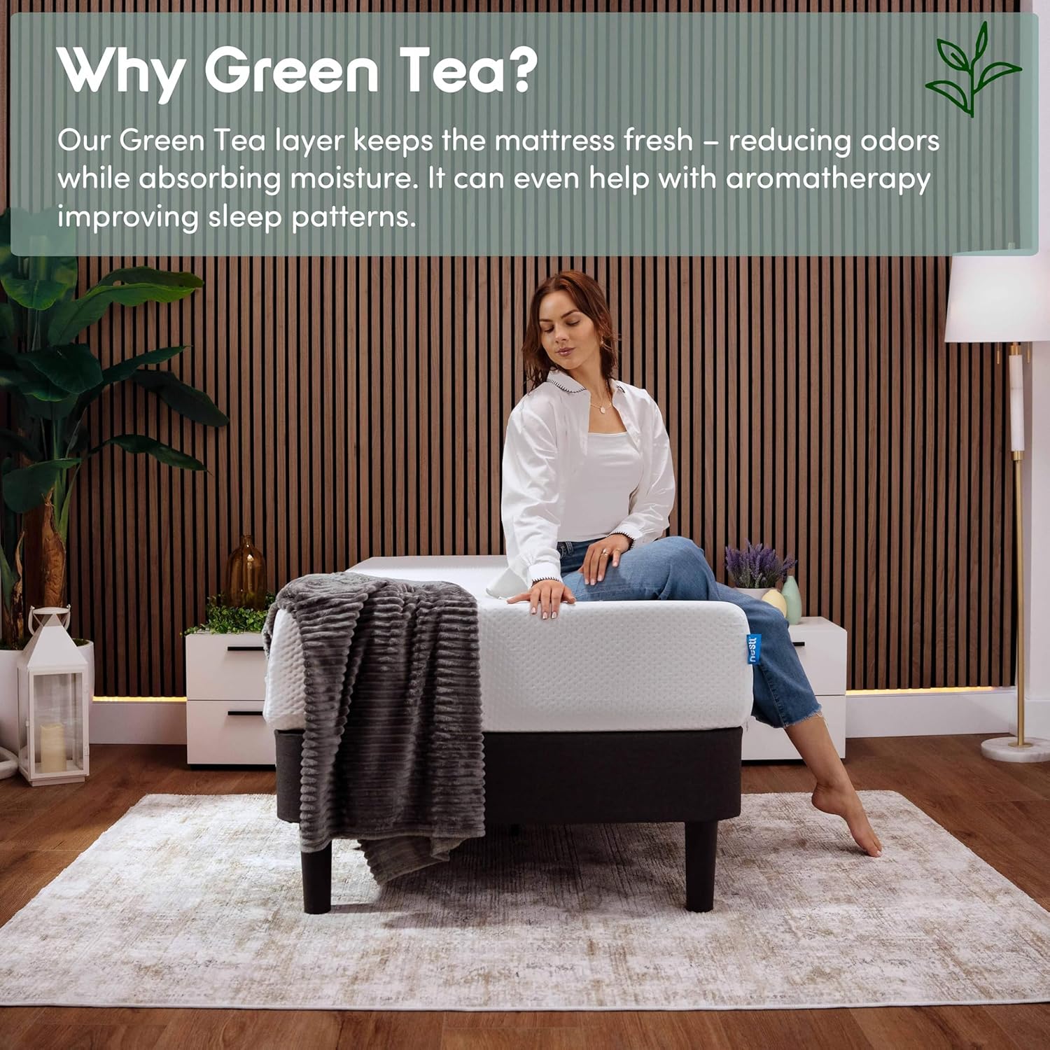 Nestl Green Tea Twin Mattress - 8 Inch Cooling Graphite Memory Foam | Fiberglass-Free, Pressure Relief Support