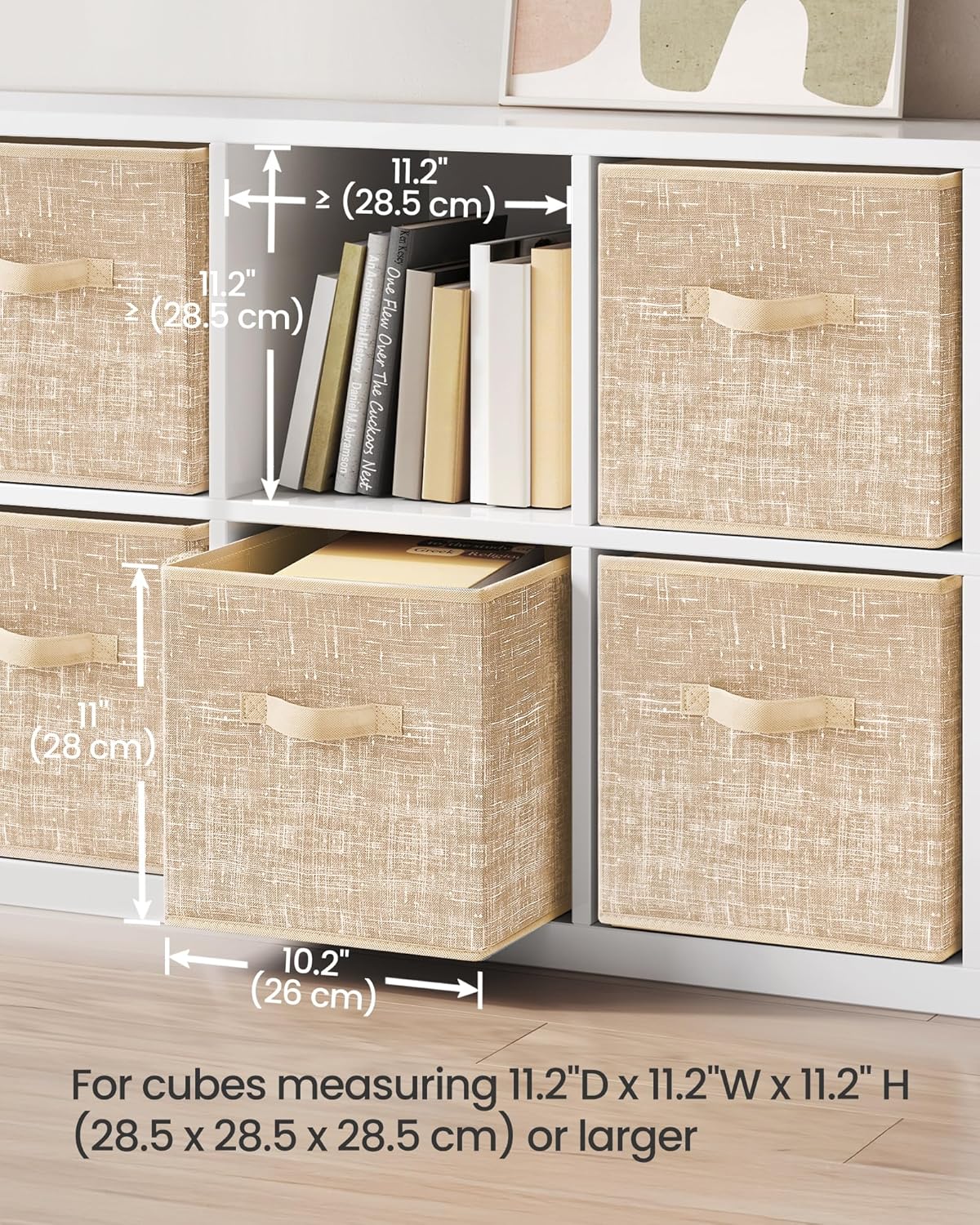 SONGMICS Storage Cubes - 11-Inch Non-Woven Fabric Bins with Double Handles - Set of 6, Sand Beige Closet Organizers