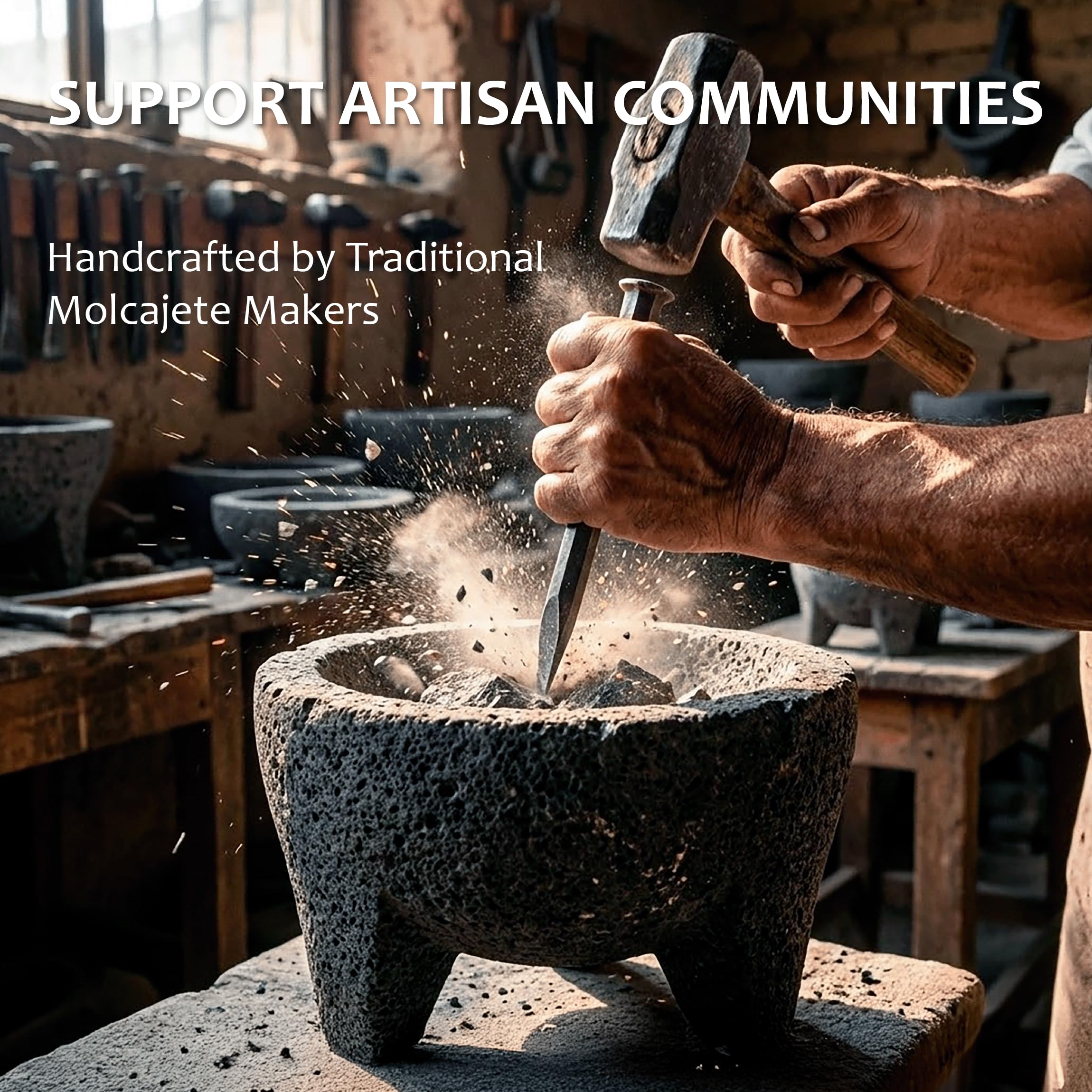 Molcajete 8 in Mexican, Handmade with Natural Volcanic Stone, Artisanal Kitchen Utensil for Grinding with Pores for Crushing, Specially Designed for Grinding Spices, Sauces, and Guacamole