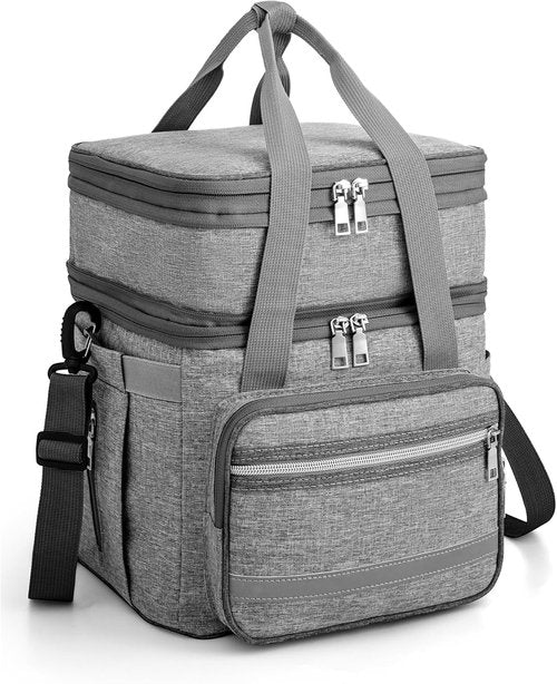 EXLIFBAG Insulated Lunch Box - Double Deck Cooler for Adults | Leakproof Design, Adjustable Strap, Gray