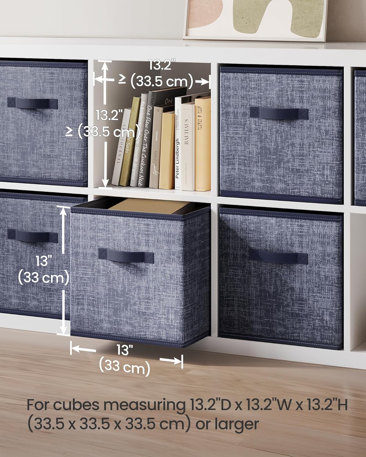 SONGMICS Storage Cubes - 13-Inch Non-Woven Fabric Bins with Double Handles - Set of 6, Misty Blue Closet Organizers