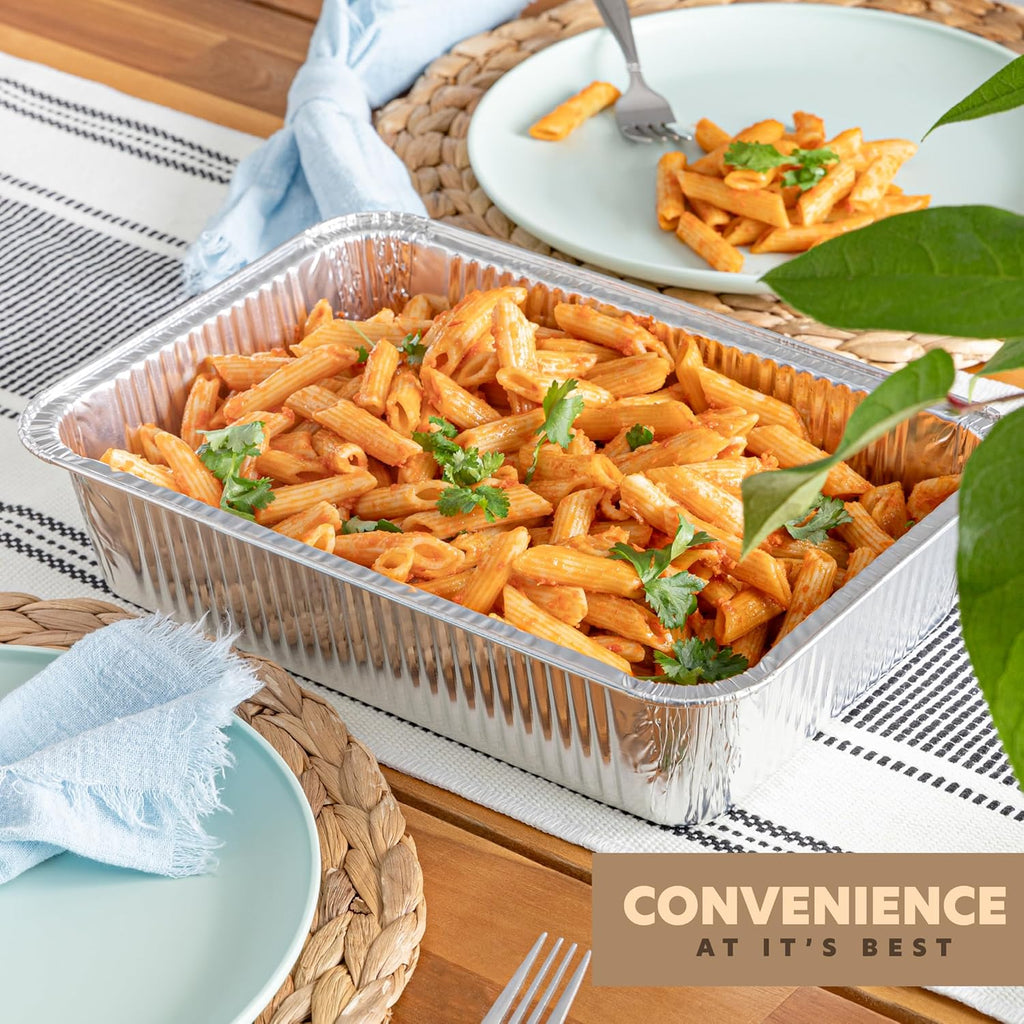 PlasticPro 10-Pack Aluminum Pans - Heavy-Duty 12.5" x 9" Disposable Foil Pans with Covers for Baking & Cooking