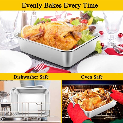 Homikit Lasagna Pan Set - 3 Inch Deep Stainless Steel Baking Dish | 9x13 Roasting Tray, Rustproof & Dishwasher Safe