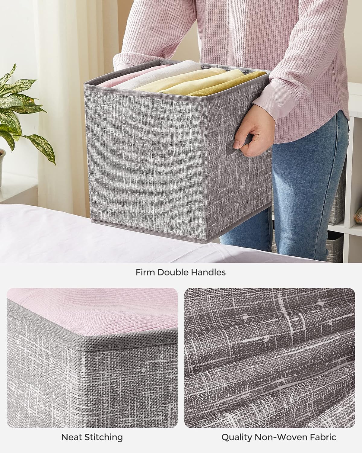 SONGMICS Storage Cubes - 11-Inch Foldable Non-Woven Fabric Bins with Double Handles | Set of 6 in Taupe for Closet Organization