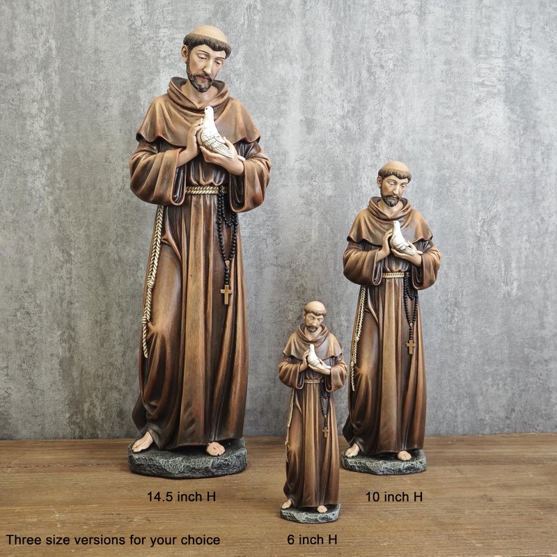 BC Catholic Saint Francis of Assisi Statue, 14.5" H St Francis Patron Saint of Animals, Garden Figure, Religious Gift, Inspirational Home décor, Renaissance Sculpture Handmade by Buildclassic