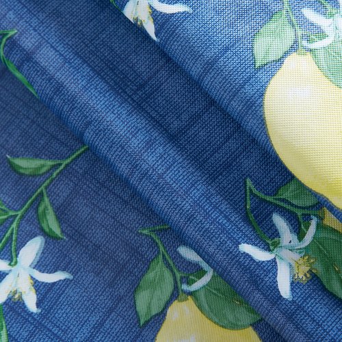 Home Bargains Plus Spring French Country Lemon Grove Vinyl Tablecloth with Flannel Backing, 52 x 70 Inch Rectangle, Blue and Yellow Citrus Lemon Print, Easy Care Wipe Clean Indoor Outdoor Table Cover