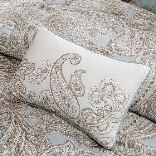 Madison Park Pure Ronan Cotton Comforter Set-Casual Paisley Design All Season Alternative Down Cozy Bedding, Matching Shams, Decorative Pillows, Full/Queen (88 in x 92 in), Blue, 5 Piece