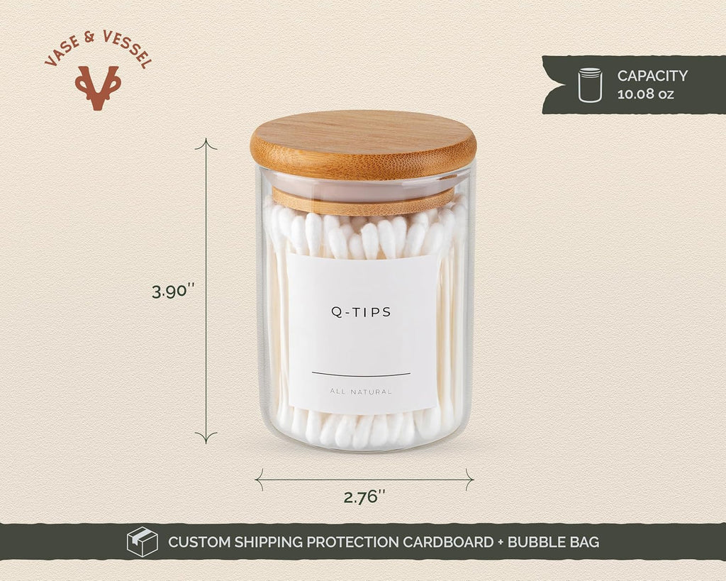 Vase and Vessel Mini Glass Apothecary Jars - Bamboo Lids for Stylish Storage | Set of 3, 10 oz