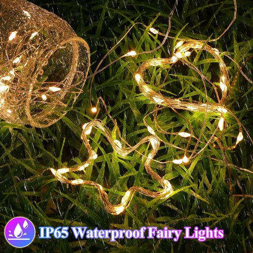 Lakumu 12-Pack Fairy Lights | 7FT Battery Operated Waterproof Silver Wire LED String Lights for DIY Decor