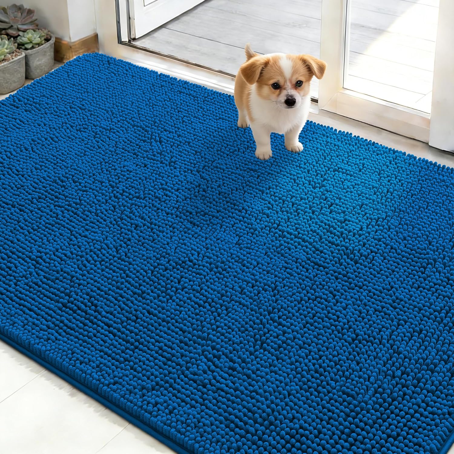 OLANLY Dog Door Mat - Absorbent Non-Slip Washable Doormat for Muddy Paws | 50x30 Deep Navy Blue