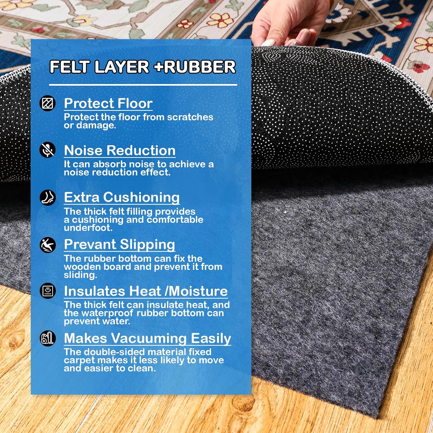 Skiennix Non-Slip Rug Pad - 100% Waterproof & Durable 5 x 7 ft for All Floor Types | Secure & Safe