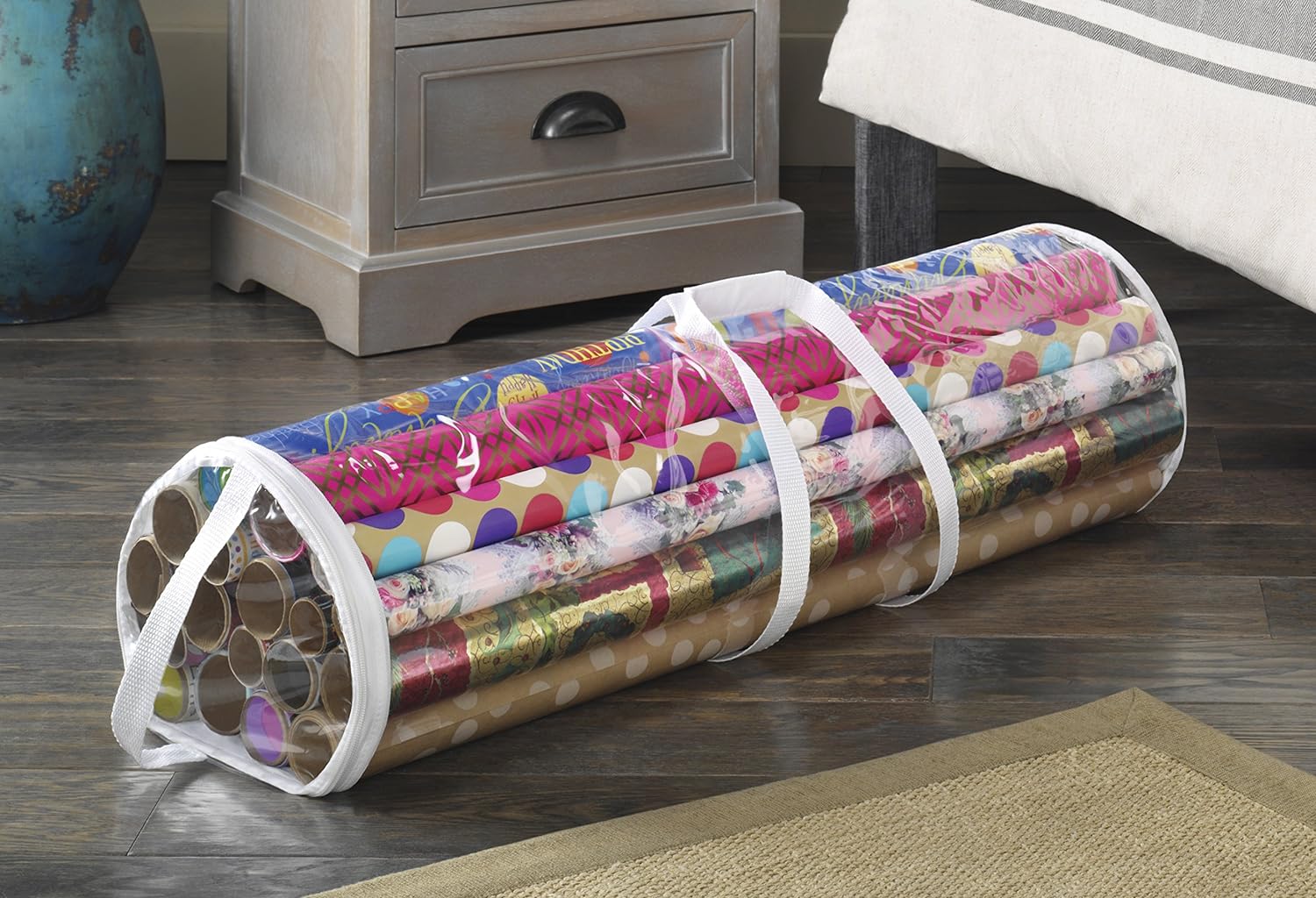 Whitmor Clear Gift Wrap Organizer - Zippered Storage for 25 Rolls | Durable and Stylish Design