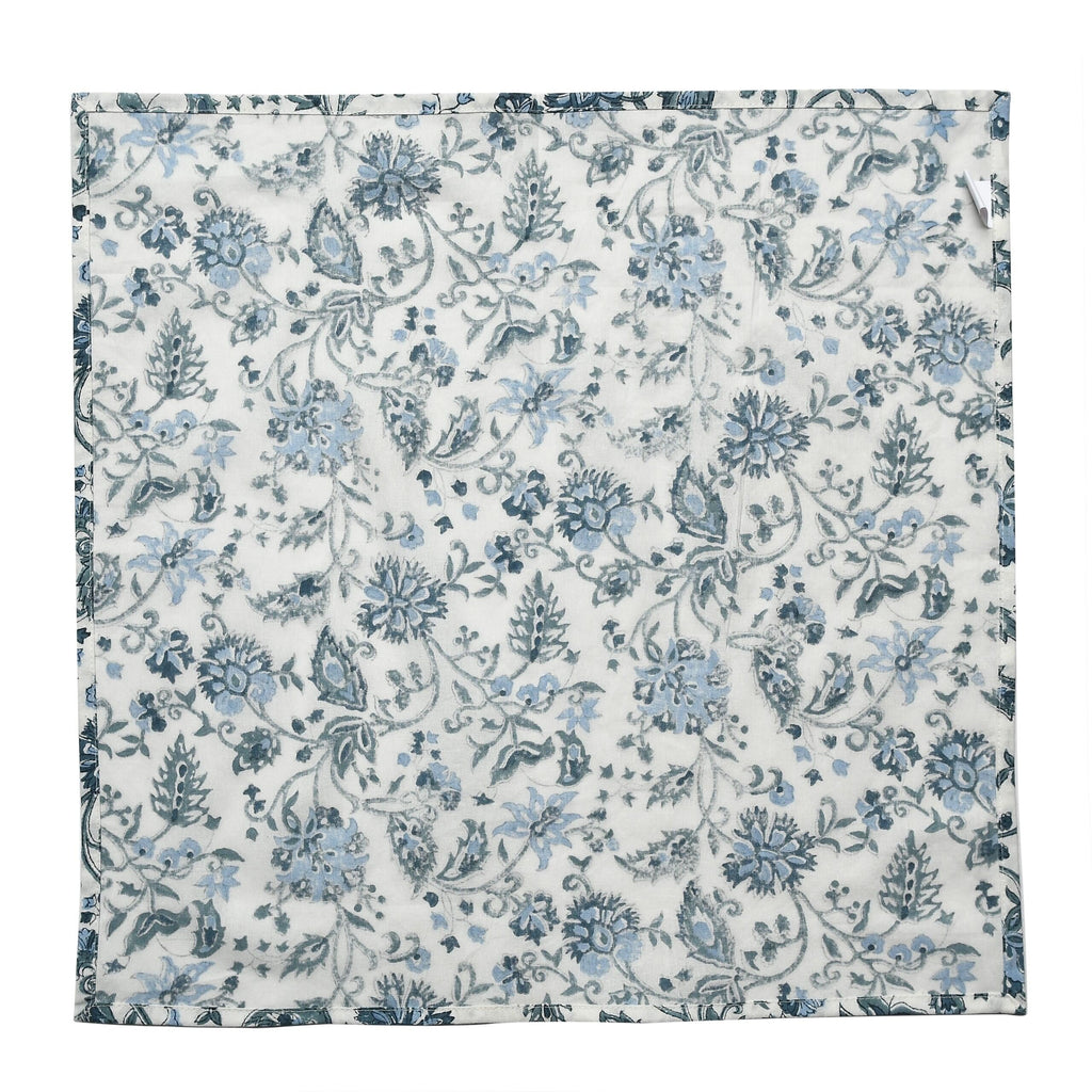 CPC Cloth Napkins Set of 6 Cotton Printed Dinner Hand Print Napkins I Wedding Cocktail Cloth Floral Napkins I 18x18 in I Blue Flower