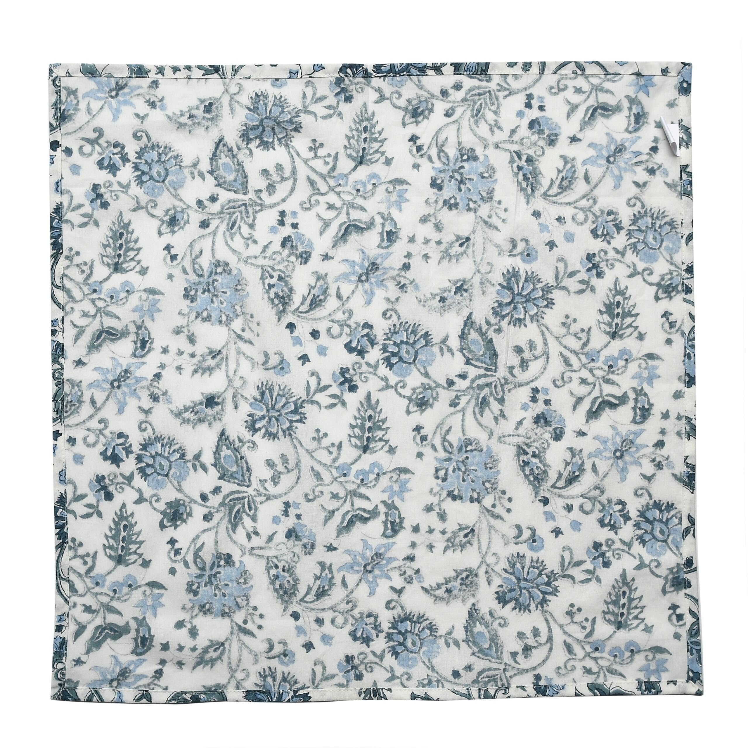 CPC Cloth Napkins Set of 6 Cotton Printed Dinner Hand Print Napkins I Wedding Cocktail Cloth Floral Napkins I 18x18 in I Blue Flower