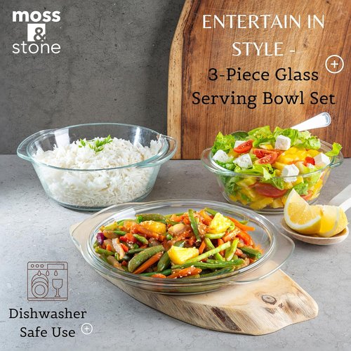 Moss & Stone 6-Piece Clear Glass Casserole Dish Set - Durable Tempered Bakeware with Lids | Microwave & Oven Safe