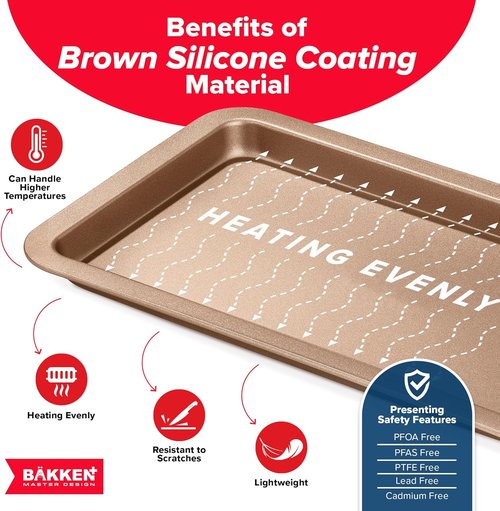 BAKKEN Nonstick Baking Pans - Commercial Grade Carbon Steel Cookie Sheet, 13.18" x 8.66", Oven Safe Up to 450°F, PFOA Free