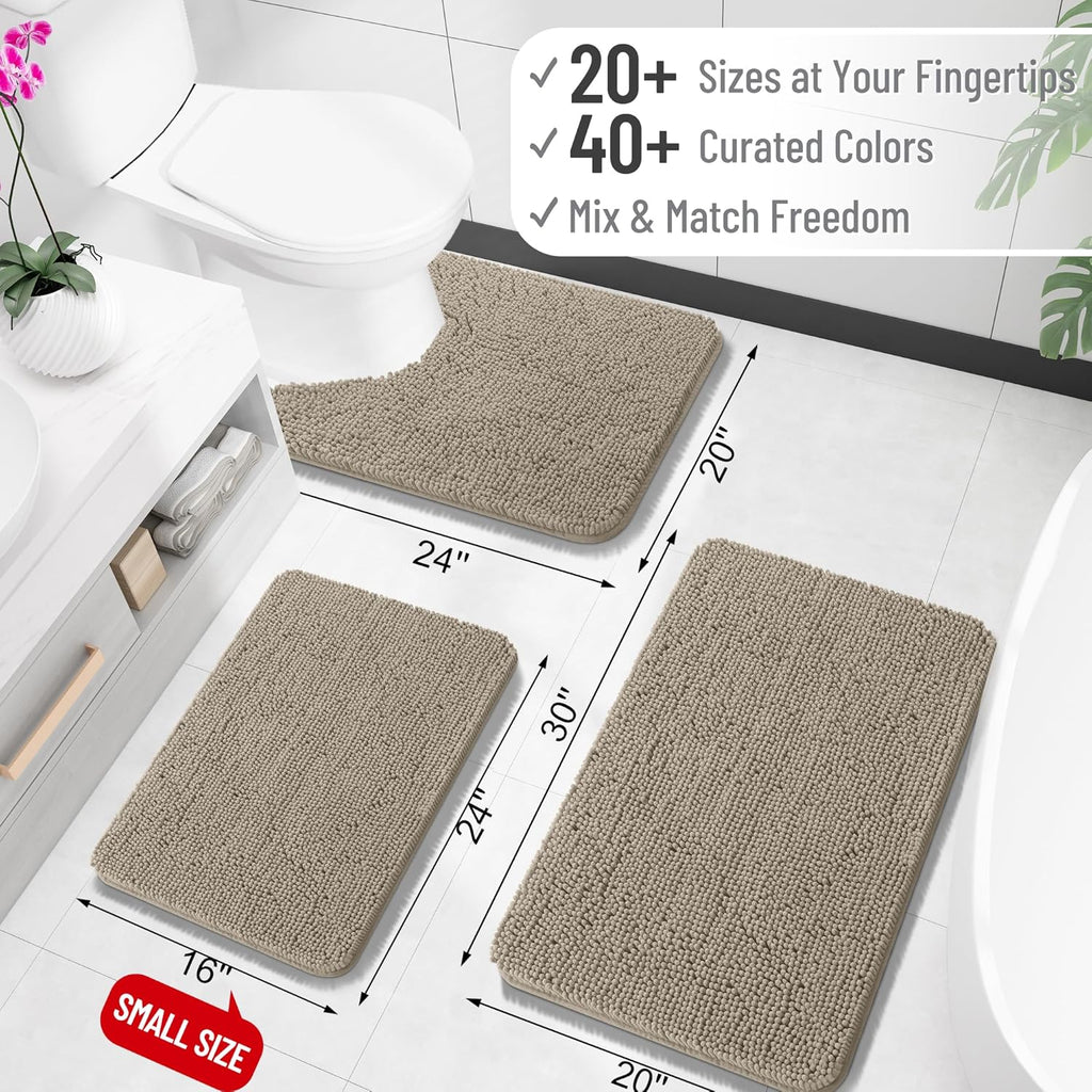 OLANLY Bathroom Runner Rugs - Soft Absorbent Chenille Mats | Quick-Dry Rubber Backing, 47x24, Warm Taupe