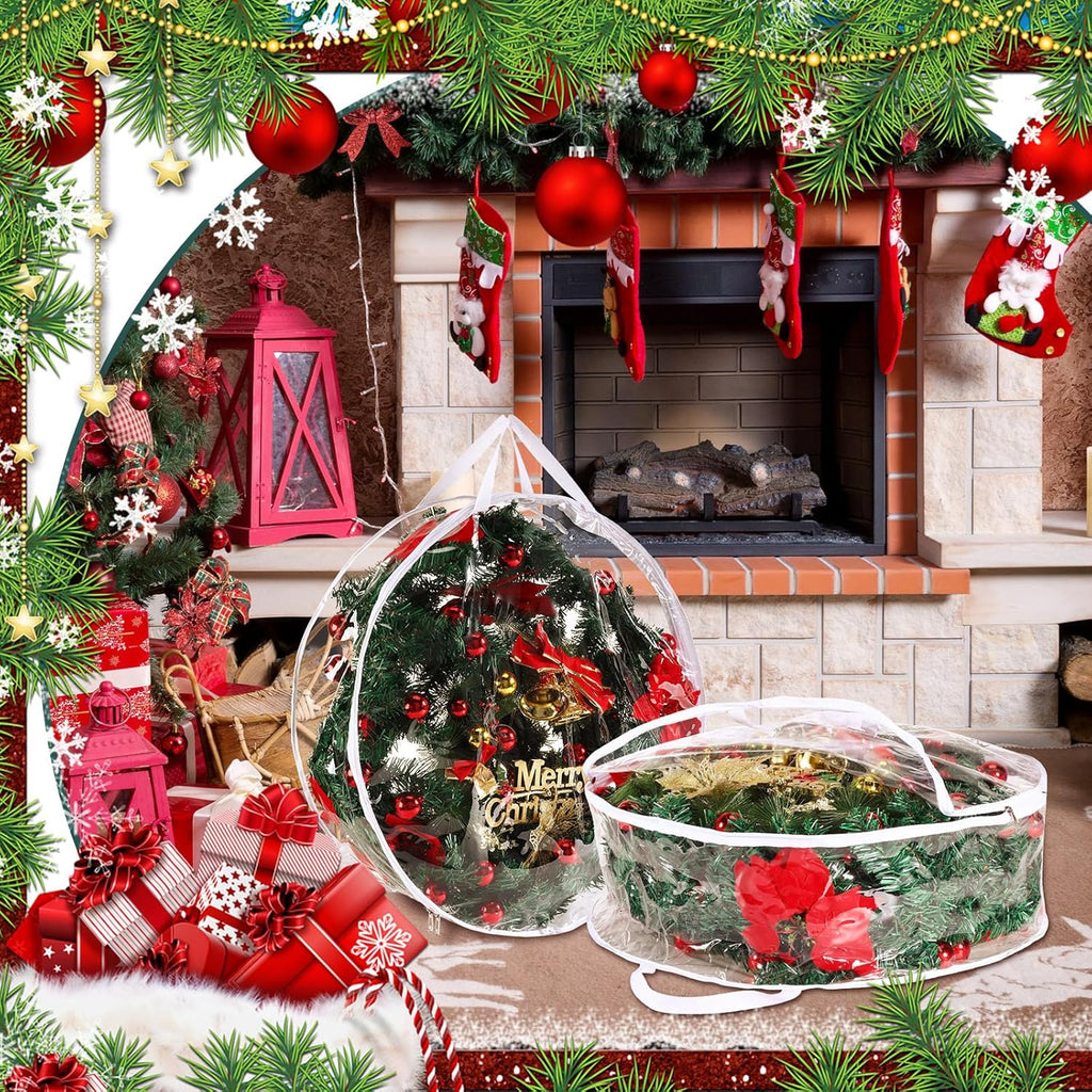 Shappy Christmas Wreath Storage Bag - 24 Inch Clear Container with Dual Zippers & Reinforced Handles