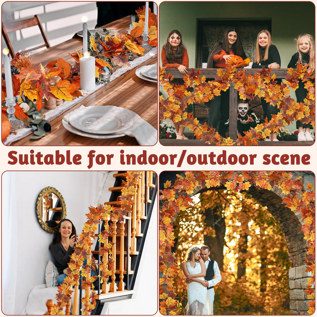 Helimoto Autumn Garland, 8Pack 47.2 FT Fall Garland, Artificial Maple Indoor Autumn Leaves Garlands, Hanging Fall Decorations for Home Thanksgiving Halloween Decor Wedding Party Wall Fireplace Mantle