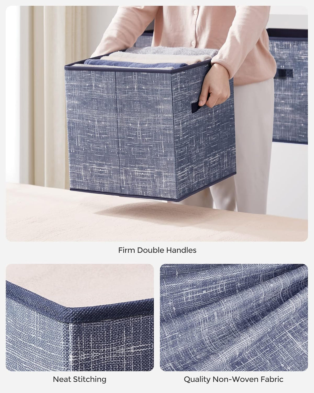 SONGMICS Storage Cubes - 13-Inch Non-Woven Fabric Bins with Double Handles - Set of 6, Misty Blue Closet Organizers