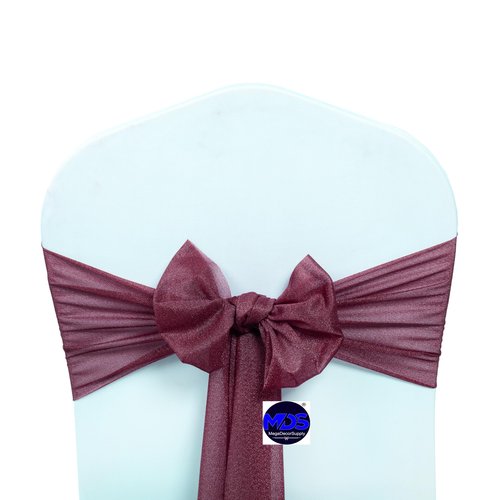 MDS Pack of 50 Chiffon Chair Sashes Bows for Wedding Events Supplies, Decorations for Birthday Parties, Graduations, Engagements, Chair Sashes fits Banquet Chair Cover Tie Back Band - Burgundy