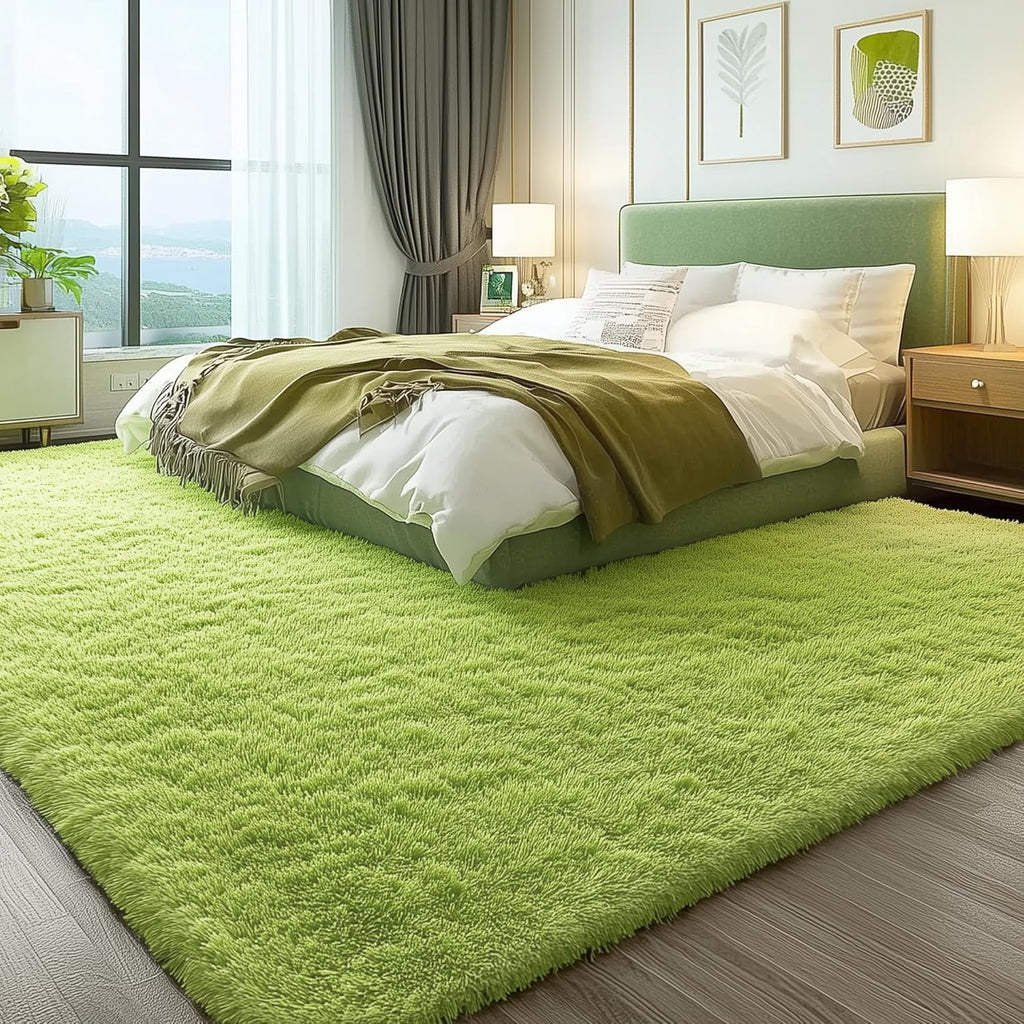 OLANLY Large Area Rug - Soft Fluffy Shaggy Indoor Carpet for Living Room & Bedroom | Grass Green 9x12