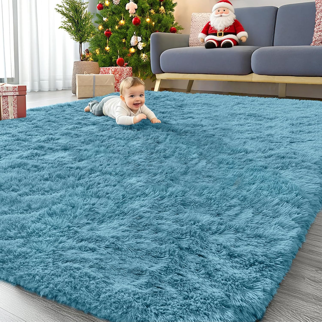 OLANLY Large Area Rug - Soft Fluffy Shaggy Carpet for Living Room & Bedroom | 9x12 Slate Blue