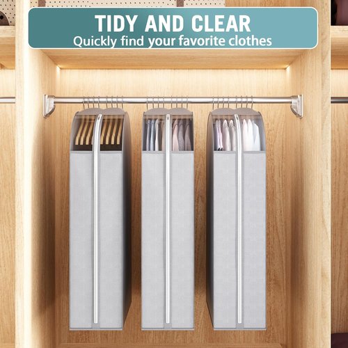 Liuoud 10" Gusseted Garment Bags - Clear Window Suit Bags for Hanging Clothes | 40" Clothing Covers, 3 Pack
