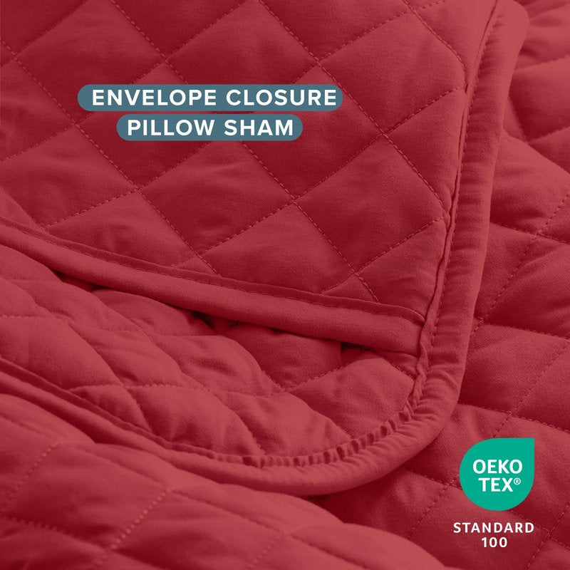 Bare Home Coverlet Set - Full/Queen - Lightweight Bed Decor - Comforter Alternative - All-Season Quilted Bedspread (Full/Queen, Red)