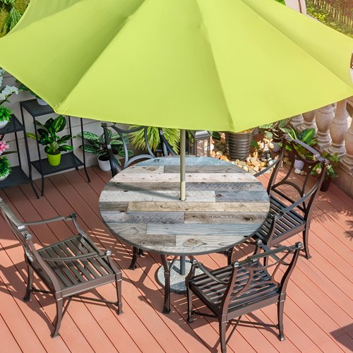 Kamoor Round Outdoor Tablecloth with Umbrella Hole and Zipper Wood Texture Elastic Table Cover Waterproof Outdoor Table Cloth for Patio Picnic Camping Fits 44-48" Diameter Round Tables